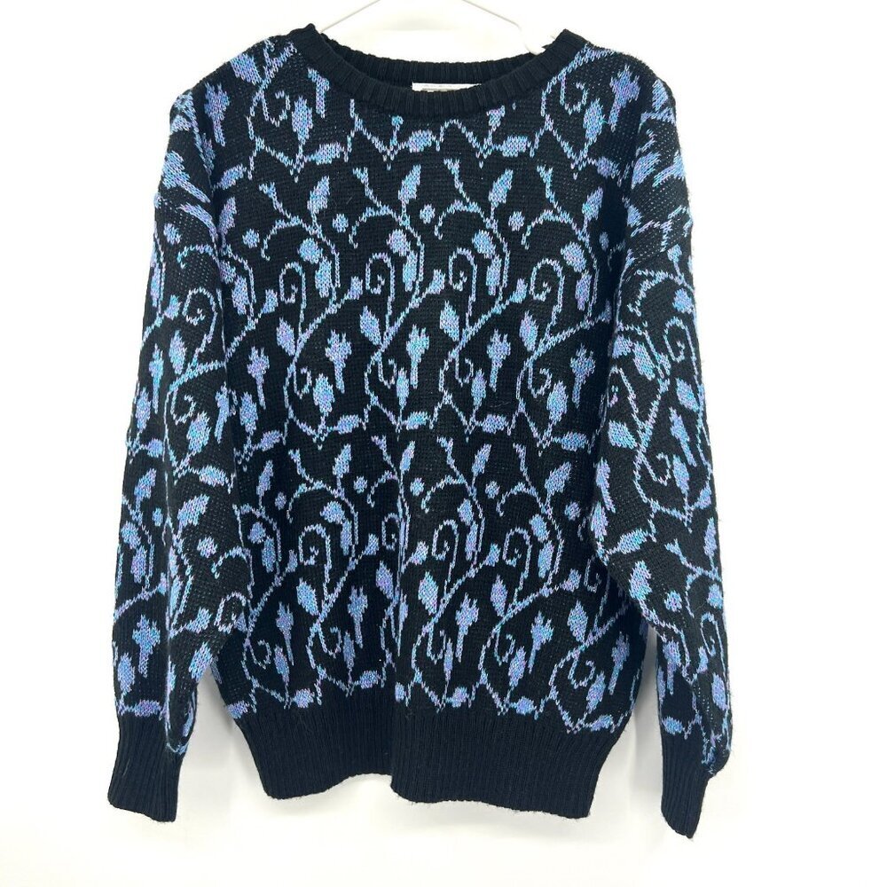 Vintage D.D.Sloane Black Irridescent Floral Shimmer Sweater Women's Medium